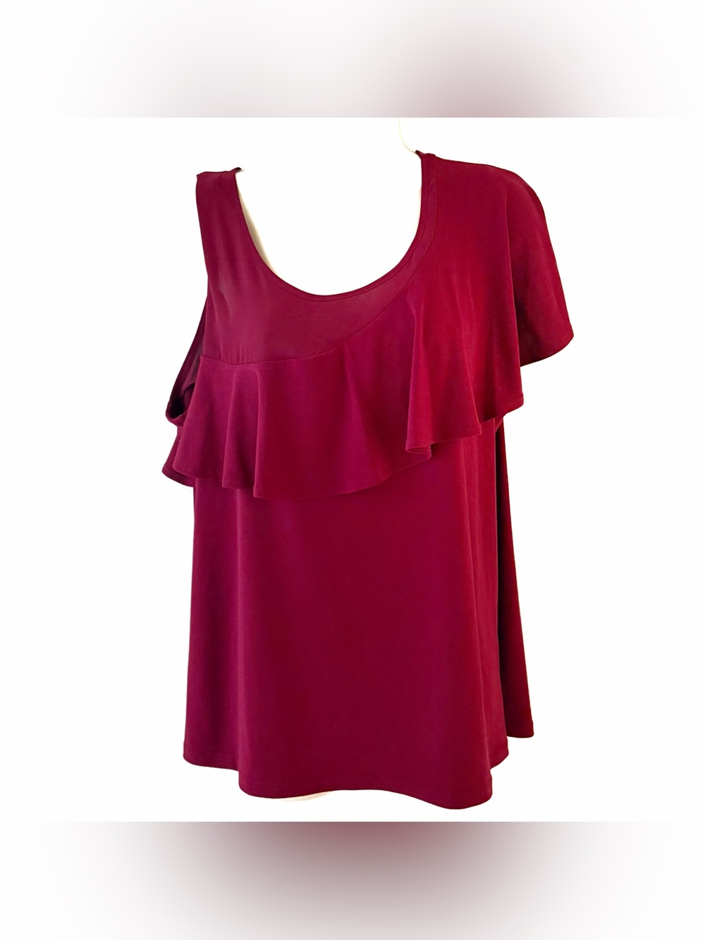 Worthington One-Shoulder Ruffle Tank in Burgundy